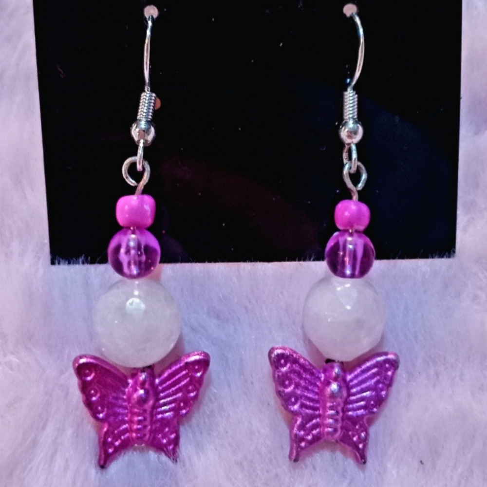 Pink and Purple Butterfly Earrings